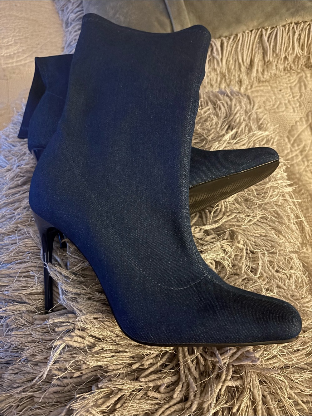 Dark Blue Denim Women's Stiletto Ankle Boots - Elegant Evening Heels